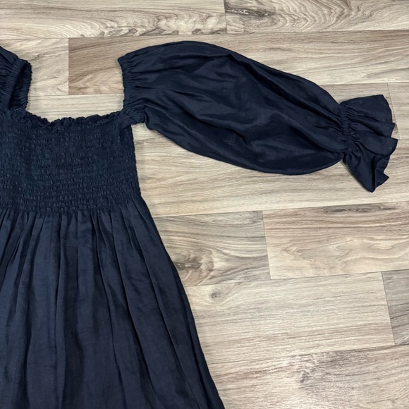 Sleeper Atlanta Linen Midi Dress in Navy Blue Size Large - Picture 3 of 8